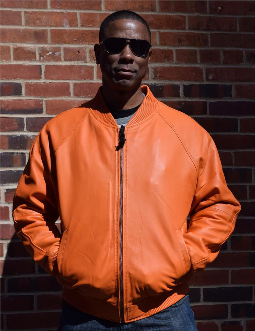 Mansion antyder nul Leather Jackets | Orange Butter Soft Leather Baseball Jacket |  HIPHOPCLOSET.COM