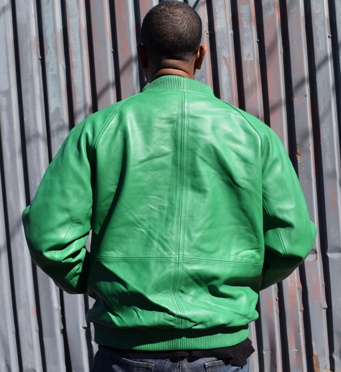 green varsity leather