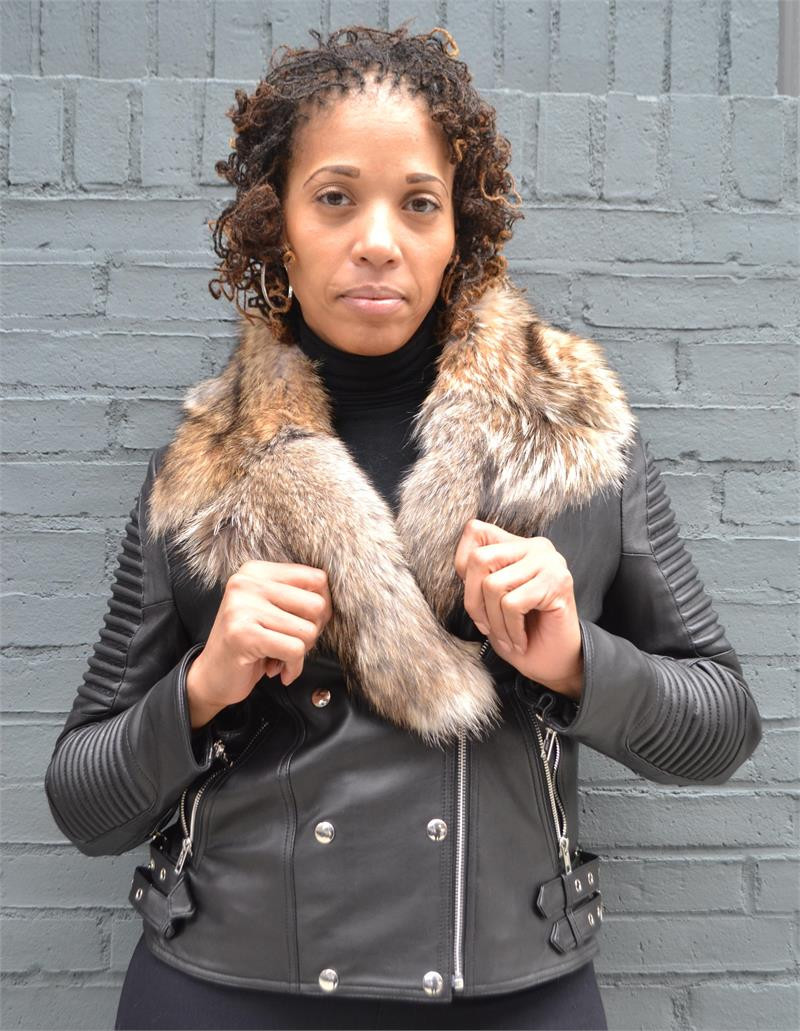 fox fur collar leather jacket