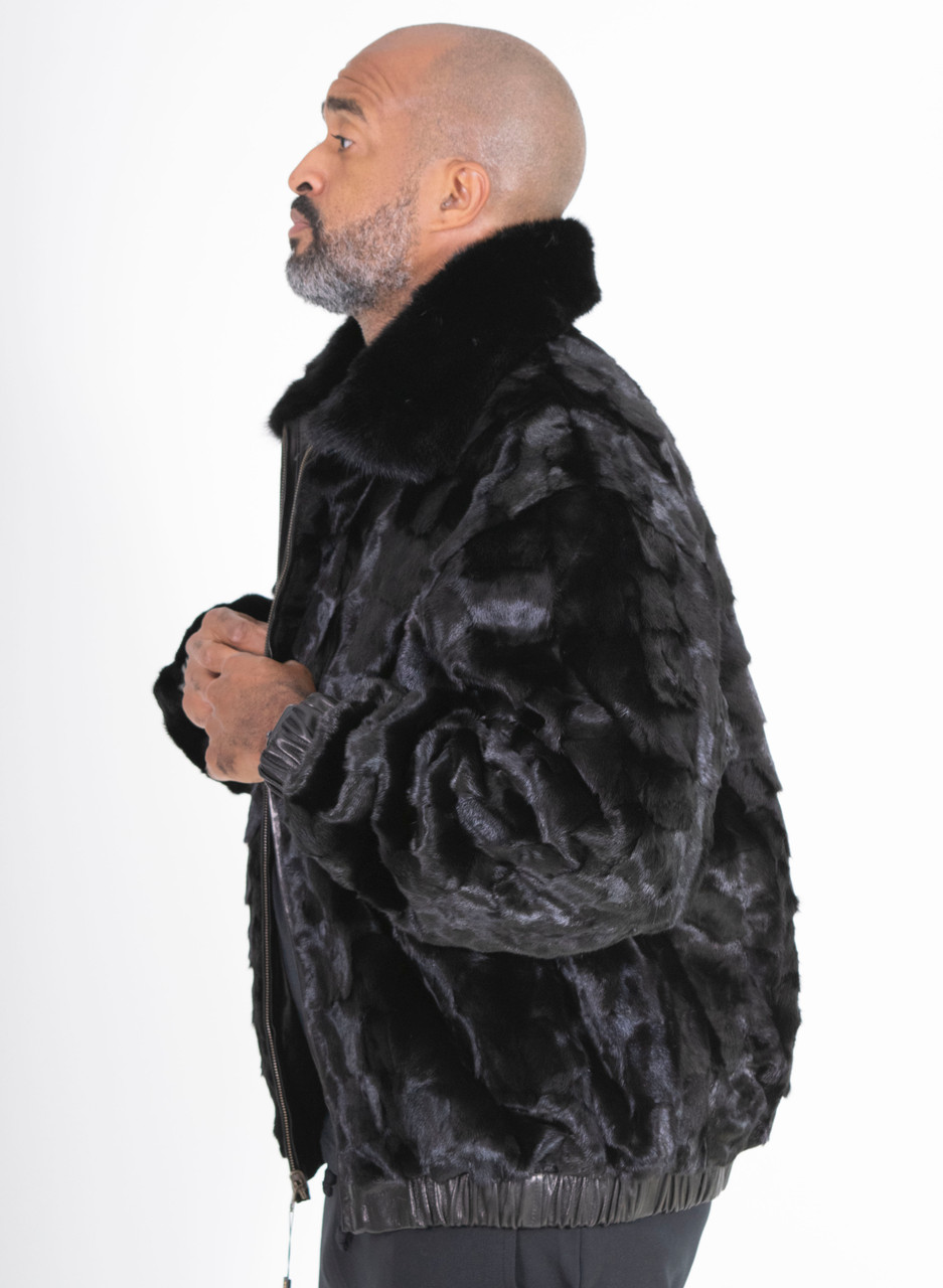 FRR Mink Fur Bomber Jacket Reversible to Leather in Black