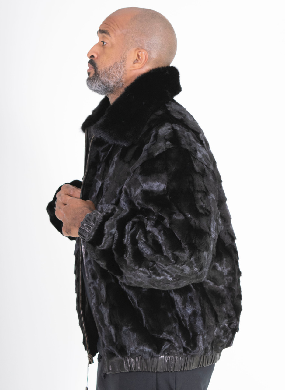 Reversible bleached mink bomber jacket