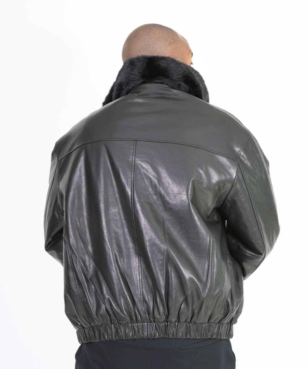 Mink Fur Bomber Jacket Reversible to Leather in Black