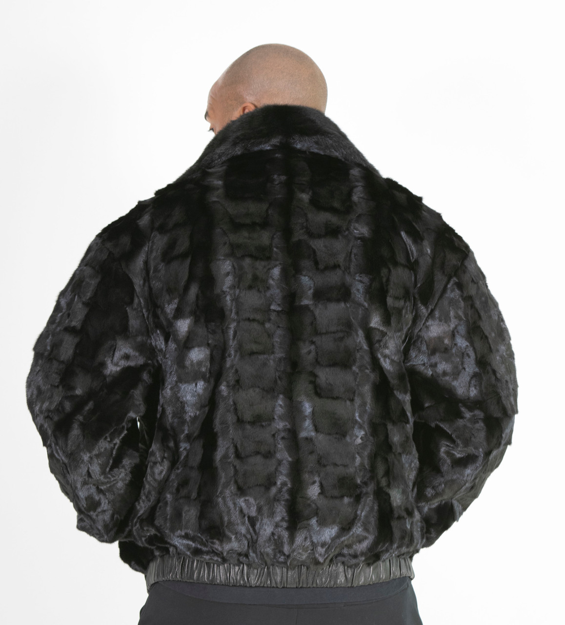 Dark Ranch Mink Bomber Jacket Reverses to Black Leather, Size XL