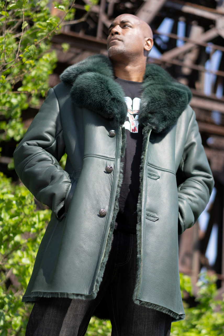 Green sheepskin coat Clearance