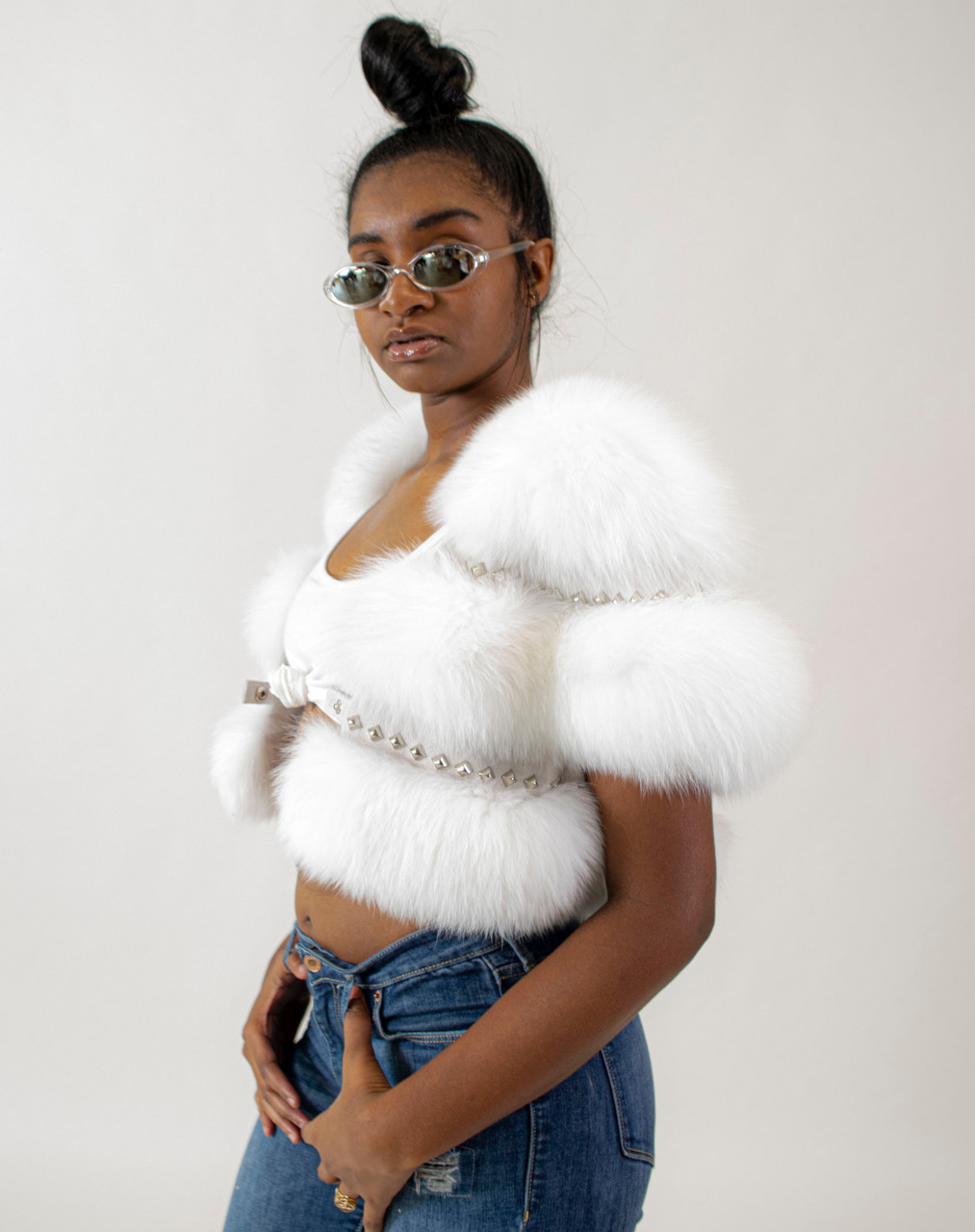 White Fur Cropped Fluffy Crop Coat Bolero Cropped White Fur Jacket