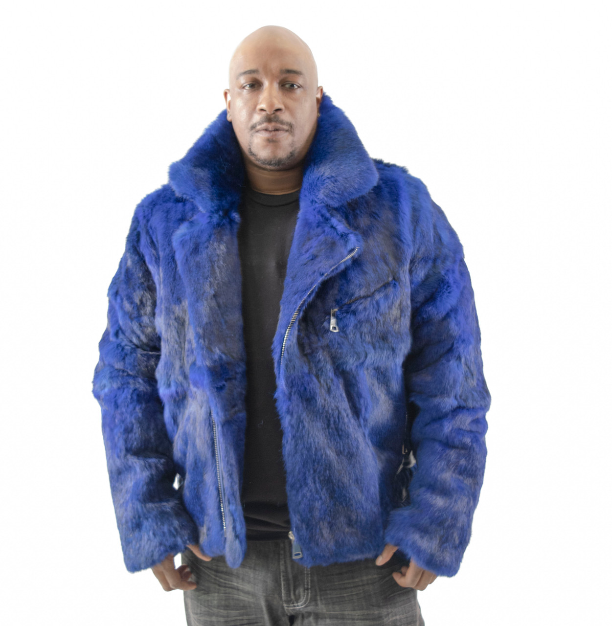 Blue fur jacket mens clearance