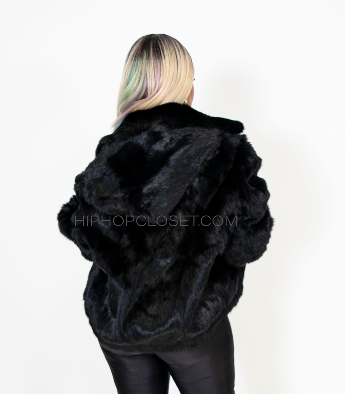 rabbit fur bomber jacket