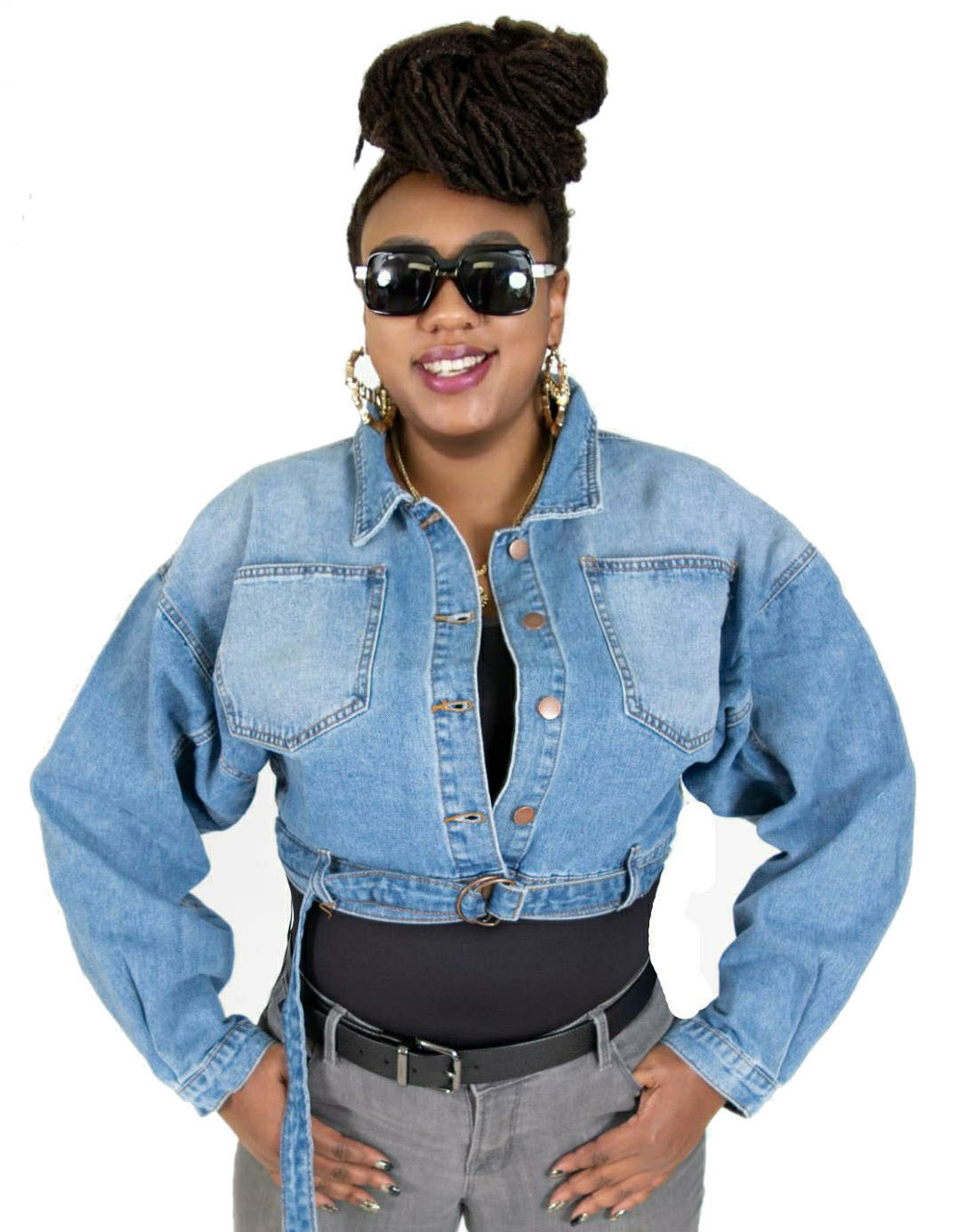 Denim Belted Jacket Denim / L Denim *Women's Outerwear Jackets Sophie & Hailee