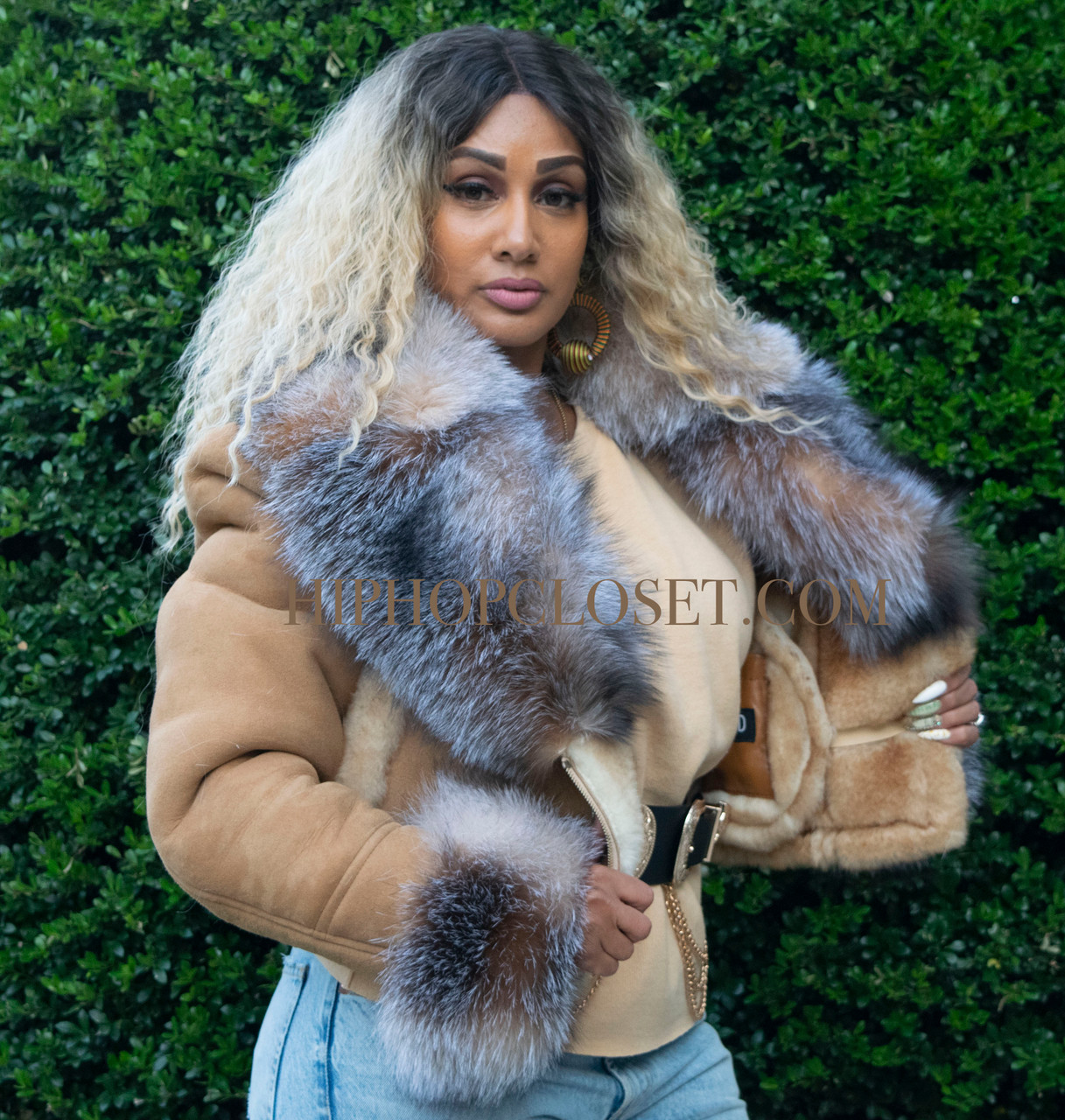fox fur cropped jacket