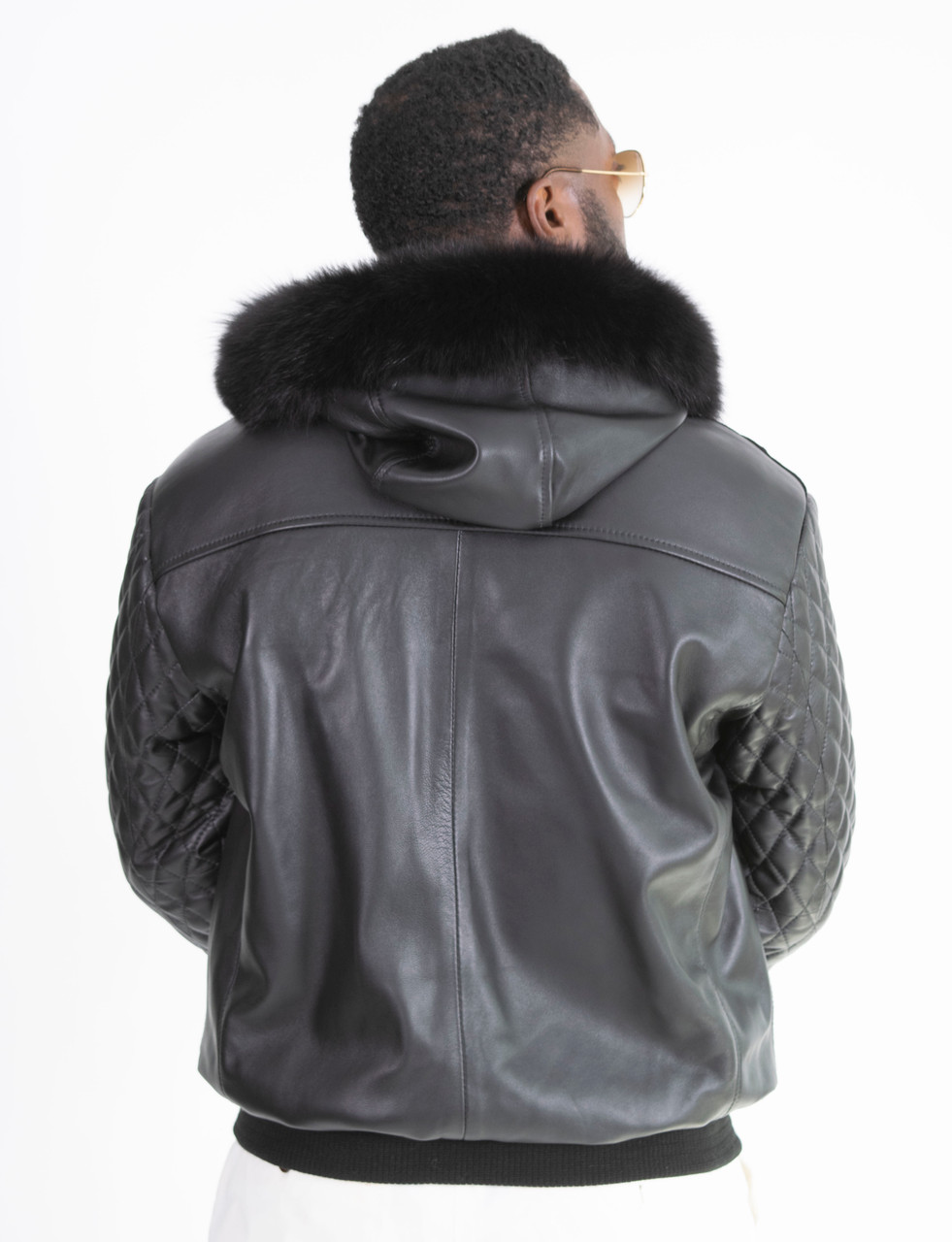 leather bomber jacket with fur hood