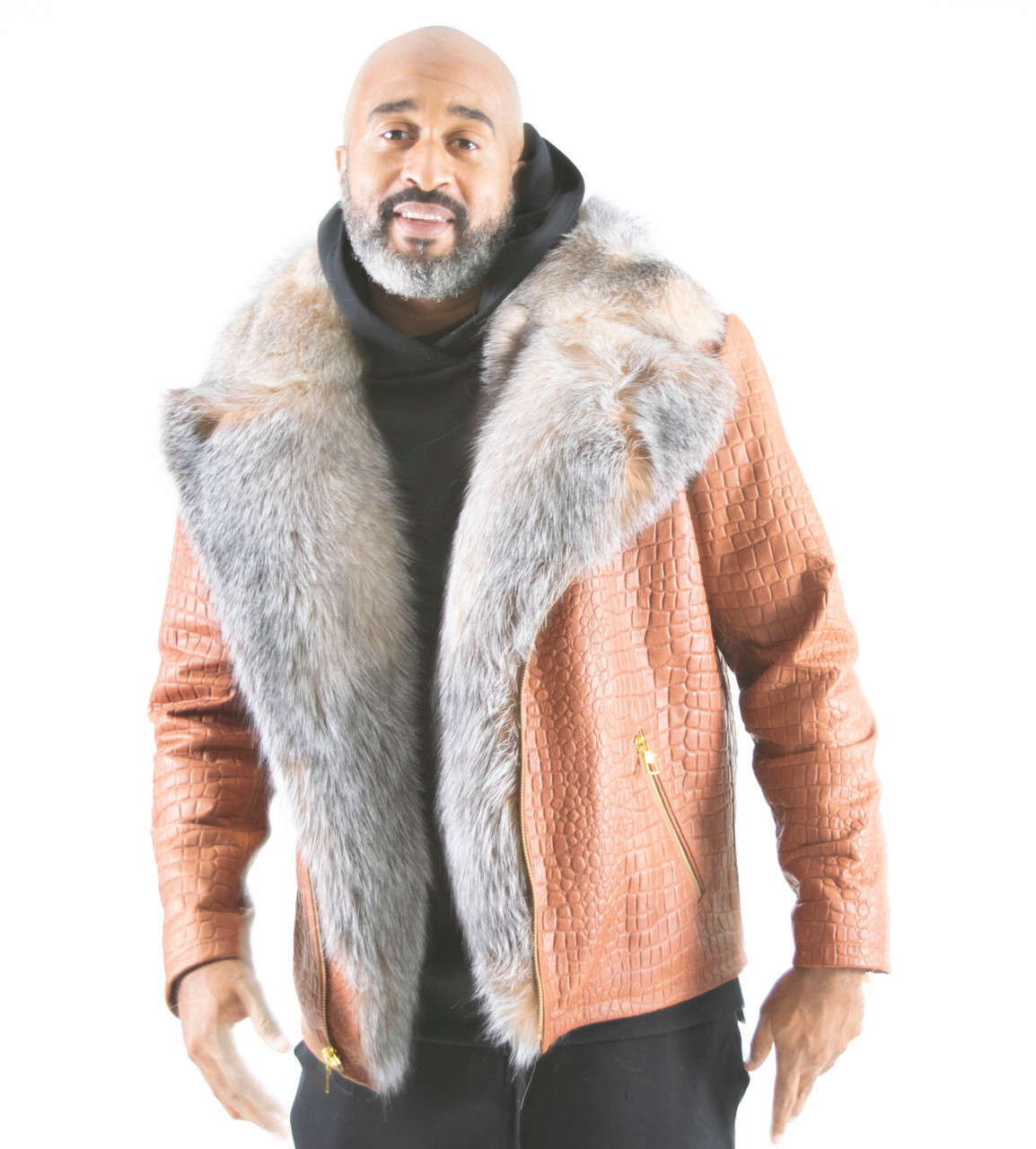 Tan Croc Fur Lined Jacket