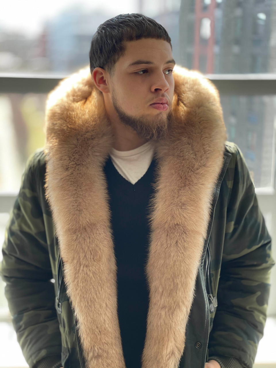Mens fur trimmed jacket Clearance