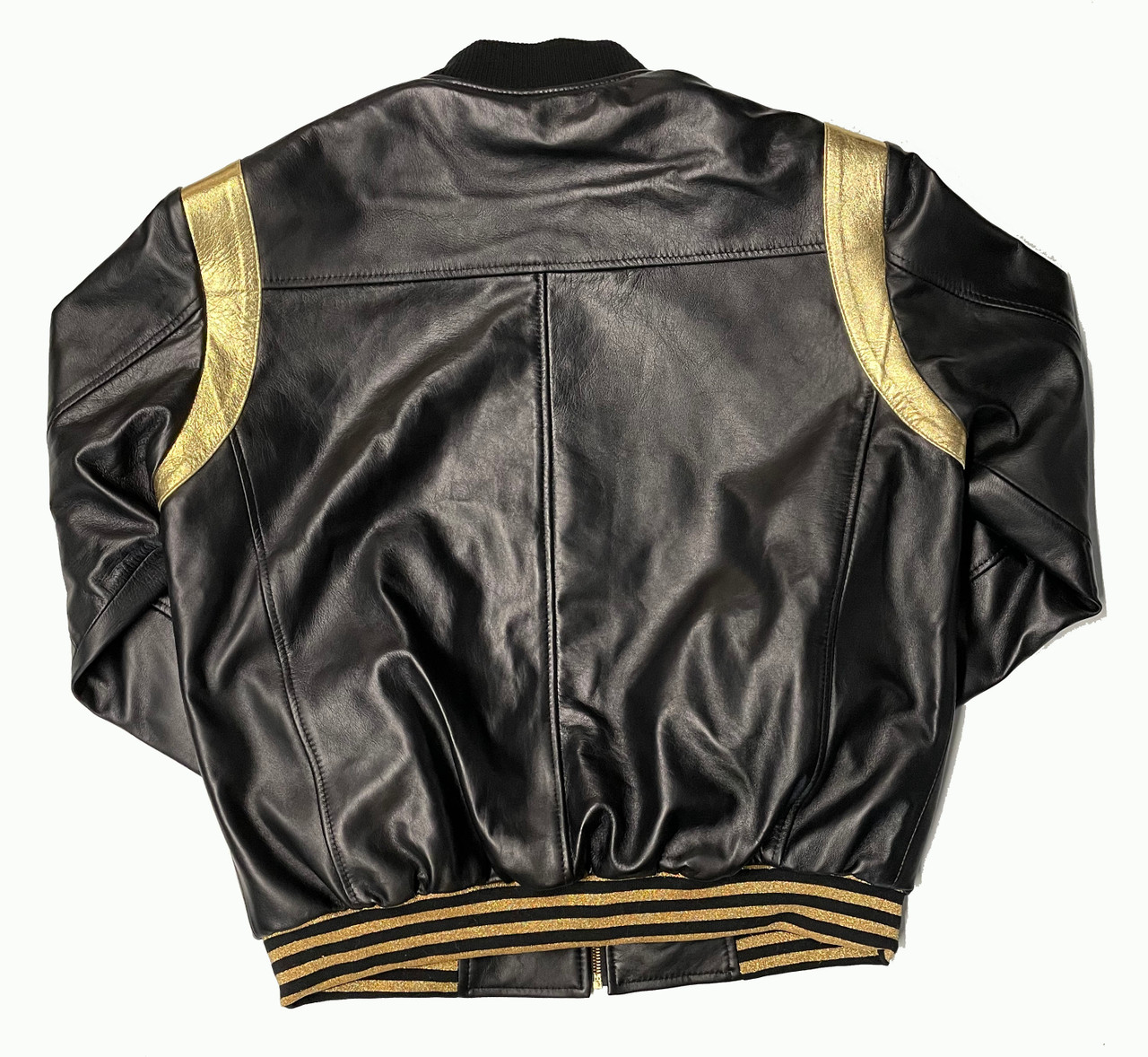 Black & Gold Butter Soft Baseball Leather Jacket