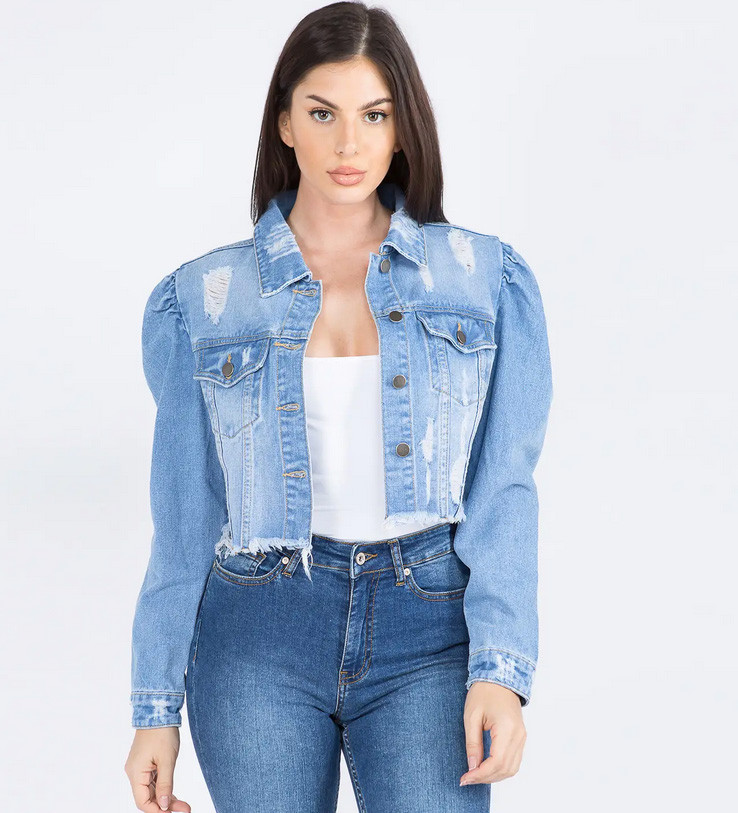 puff shoulder denim jacket