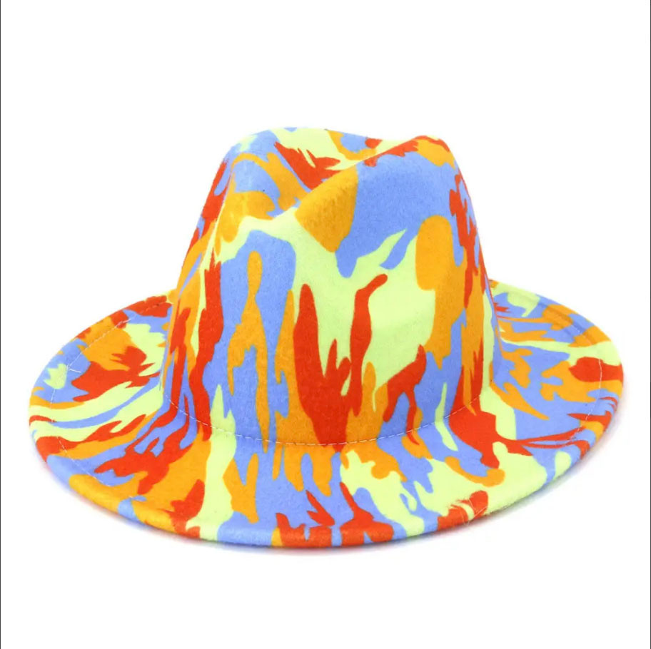Green Tie Dye Fashion Wool Fedora Hat
