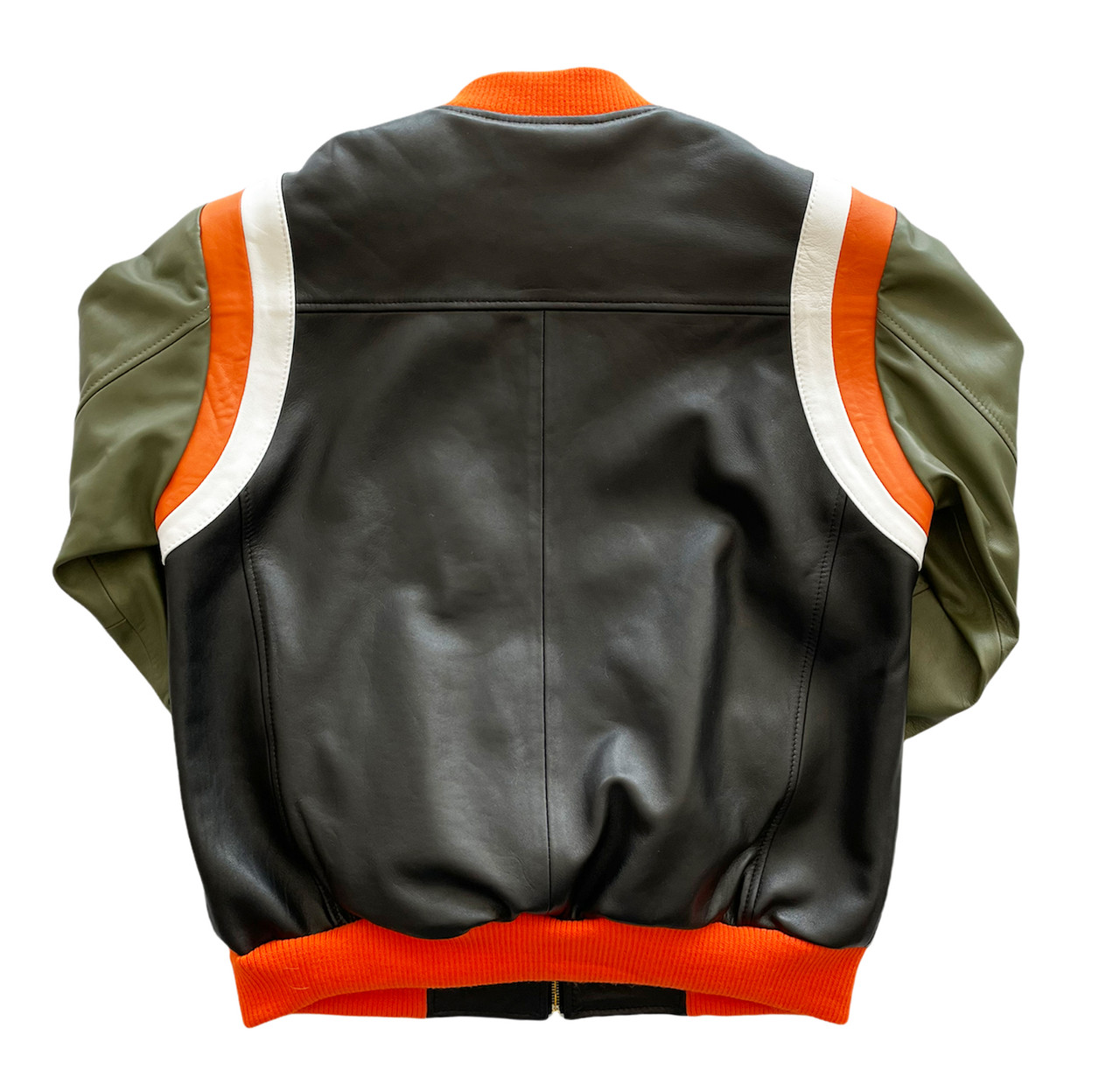 Jakewood Orange Butter Soft Leather Baseball Jacket (M) | HipHopCloset