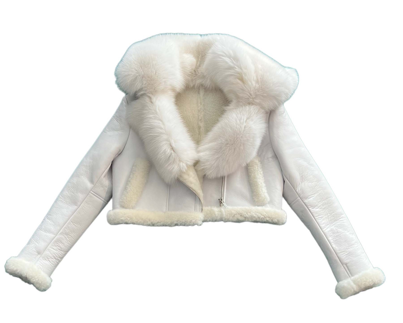 White Out Cropped Sheepskin Jacket with Fur Collar | HipHopCloset.com