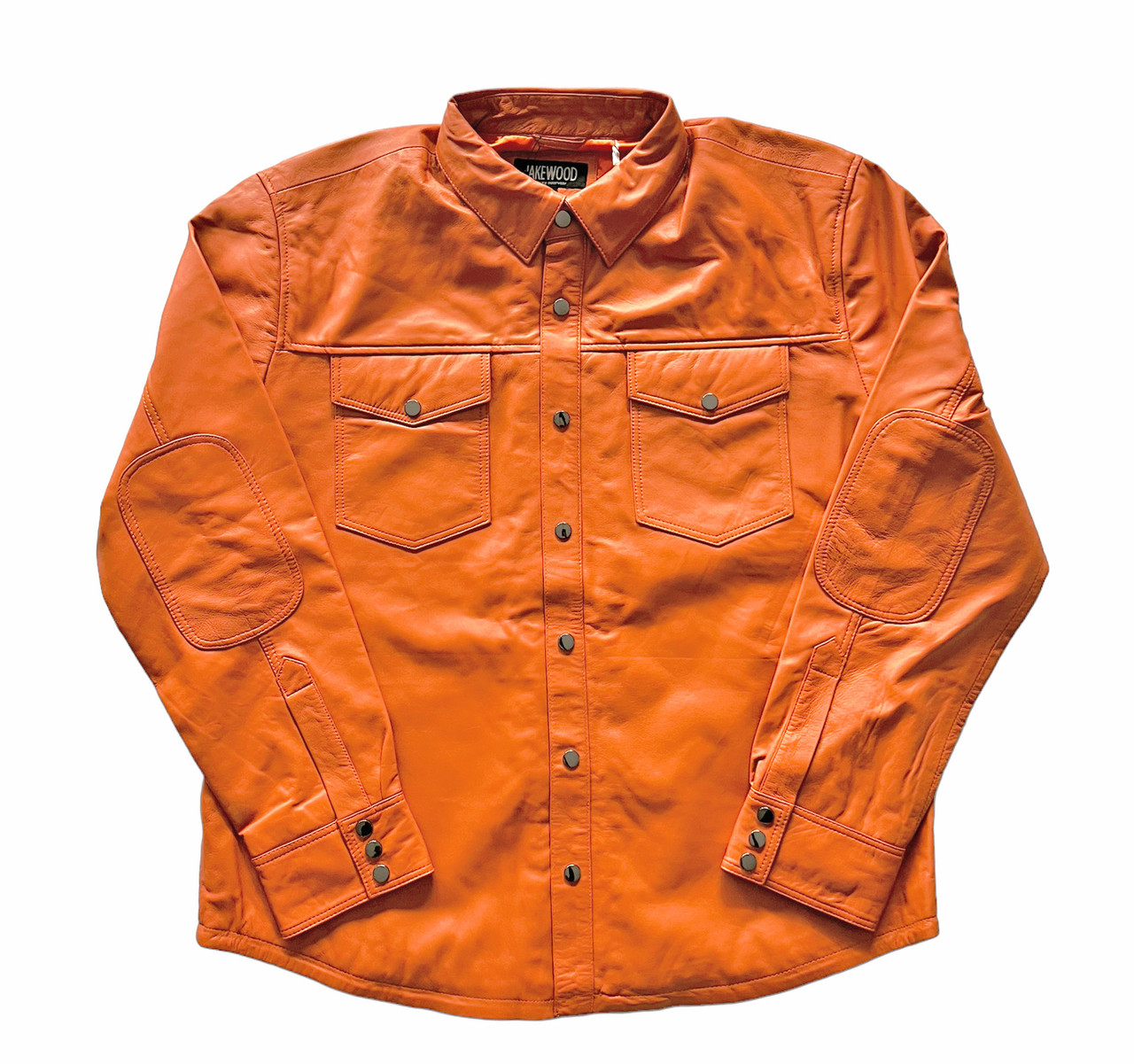 Unisex Orange Leather Shirt Jacket|