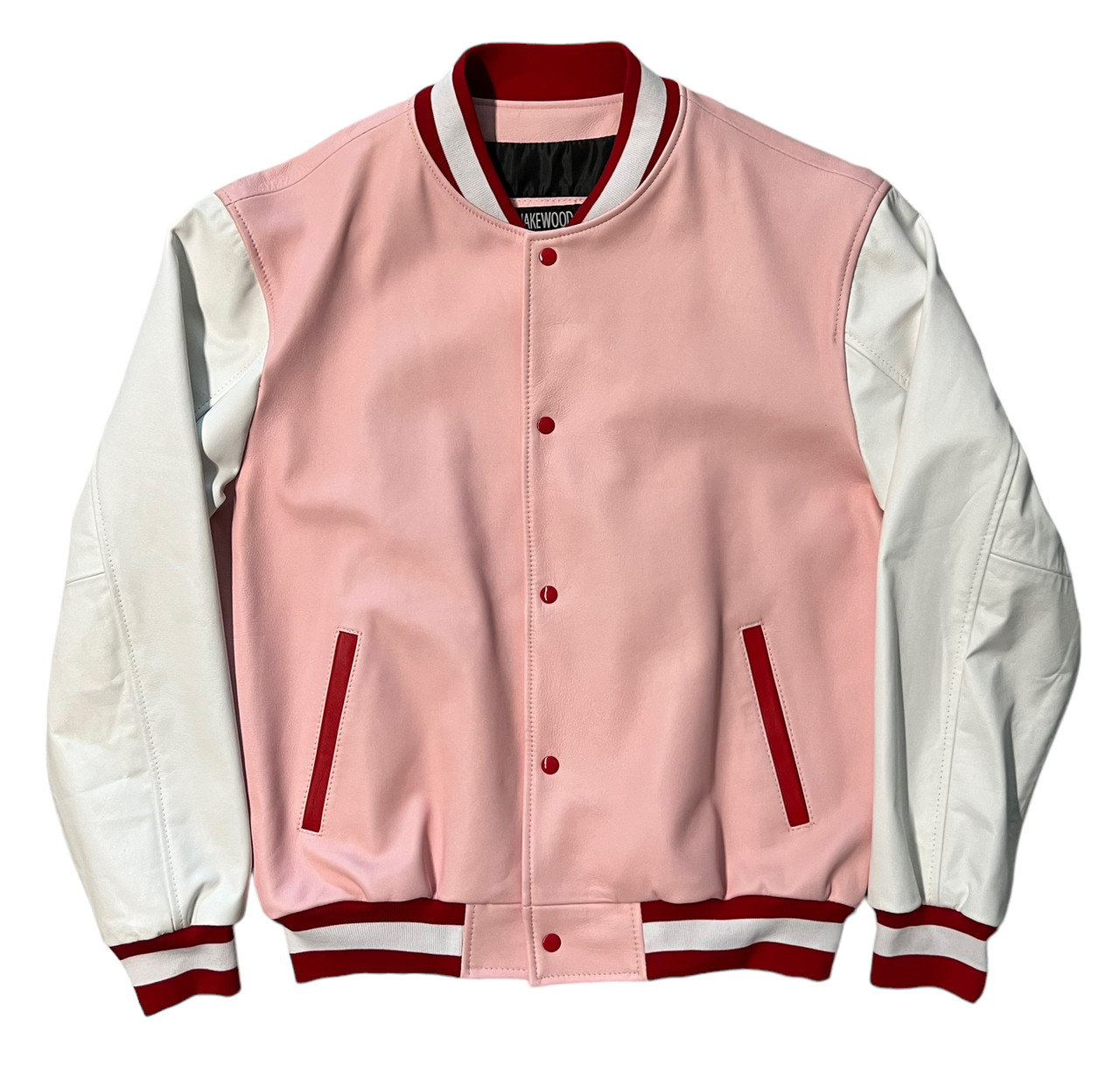 Pink and White Wool Leather Varsity Jacket (4XL) | HipHopCloset