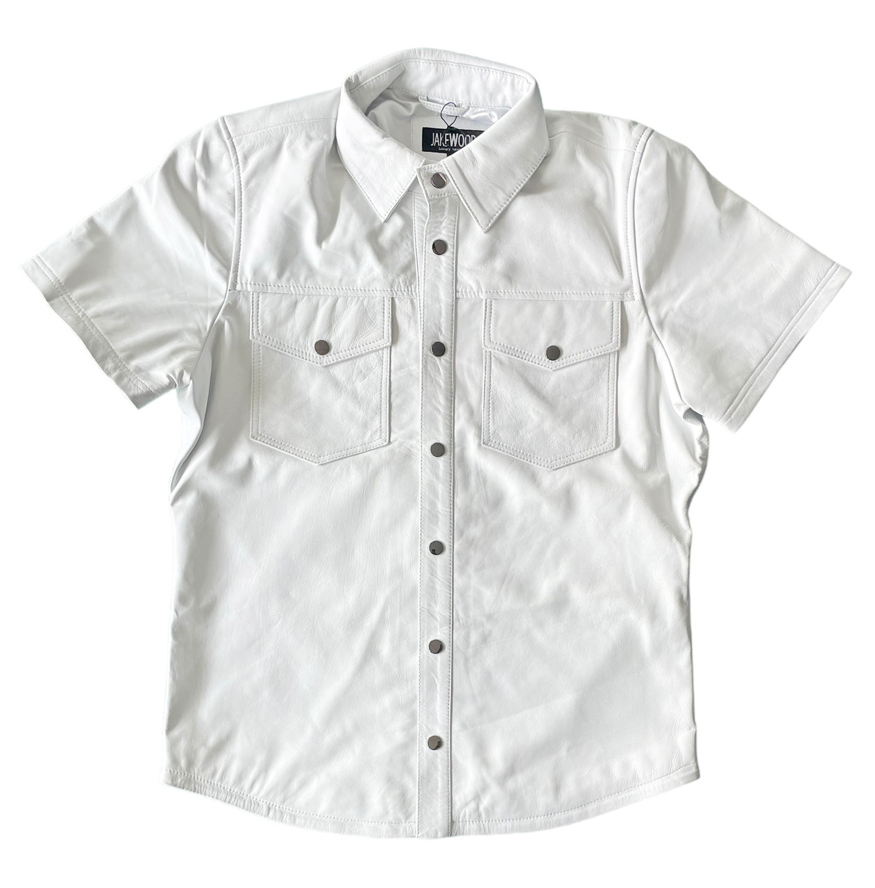 Genuine White Leather Short sleeve shirt | HipHopCloset.com