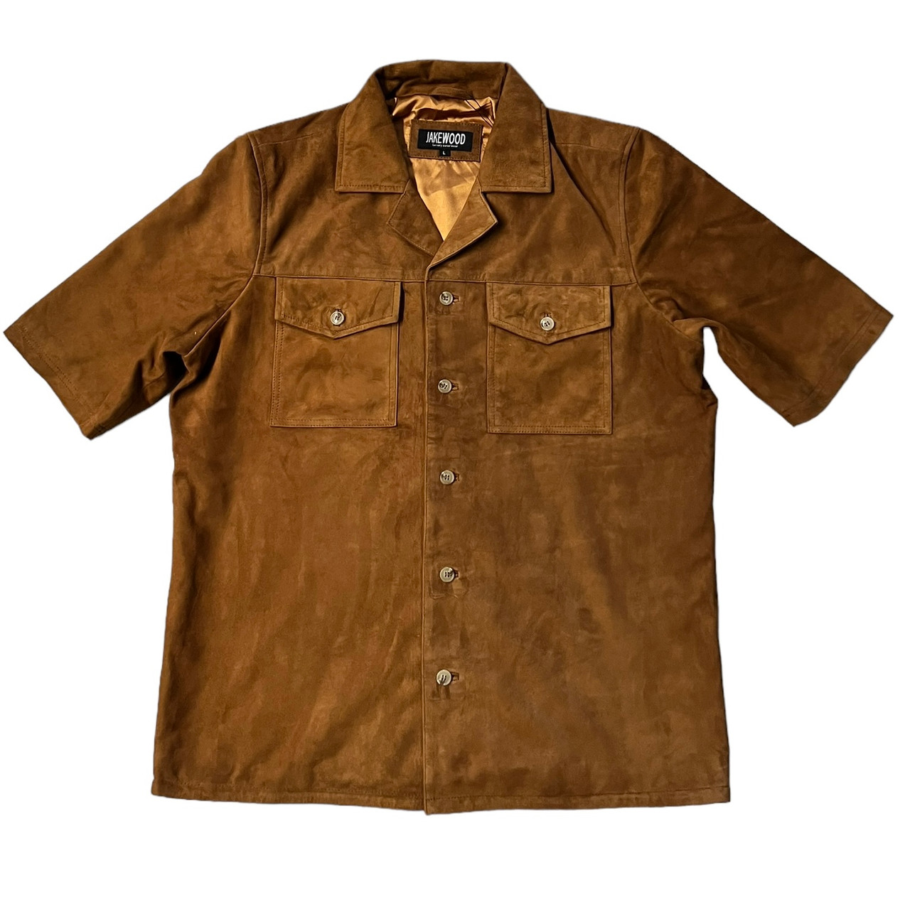 Genuine Suede Leather Rust Short sleeve shirt | HipHopCloset.com