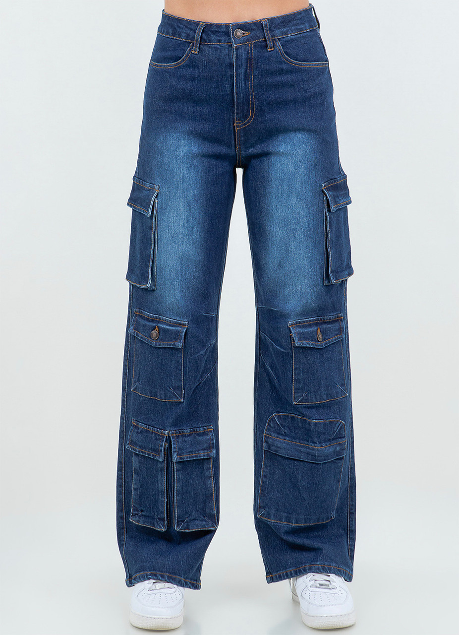 【PEOPLESTYLE】   MULTI POCKET WIDE JEANS Multi Pocket Dark Wash Wide Leg Jeans | HipHopCloset.com