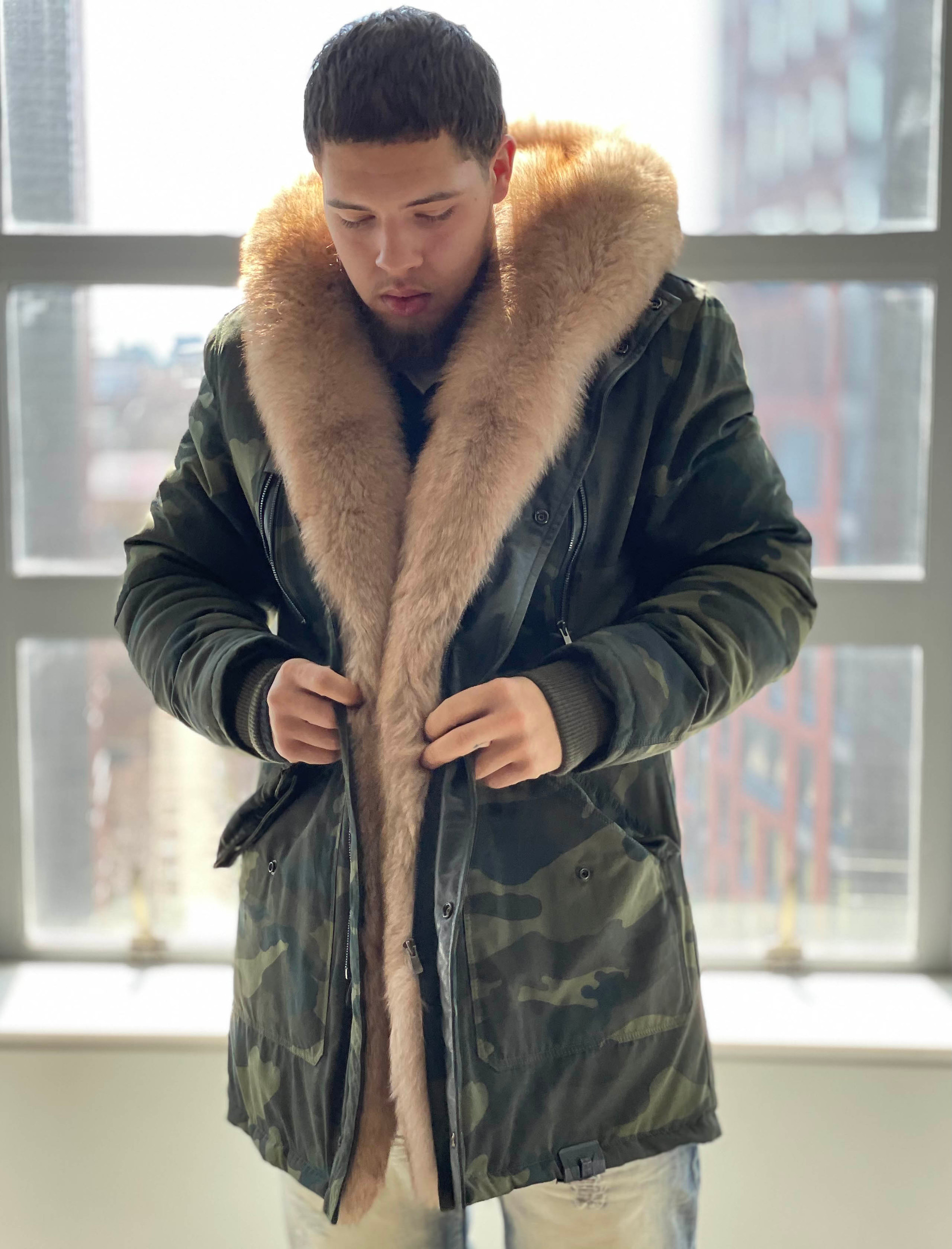 Mens Fur Trimmed Camouflage Parka Jacket | HipHopCloset.com