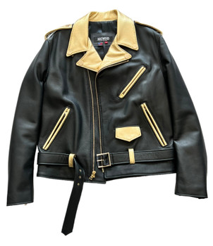 Black and Gold Motorcycle Leather Jacket