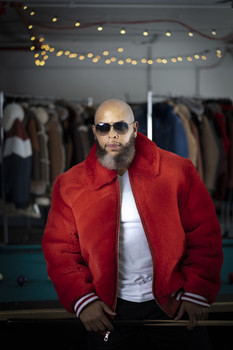 Red Fur Mouton Varsity Bomber Jacket  