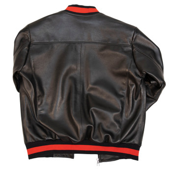 Black lightweight leather jacket with Red and Green Trim