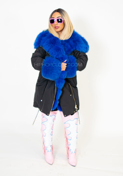 Royal Blue Fox Fur Trim Parka