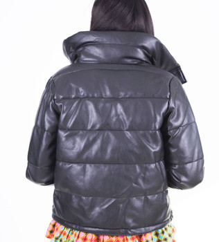 Black Vegan Leather Puffer Jacket
