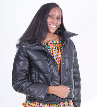 Black Vegan Leather Puffer Jacket