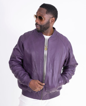 Purple Leather Baseball Jacket 