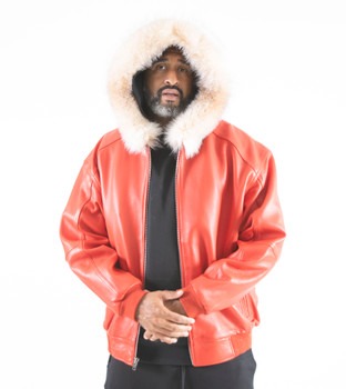 leather jacket with fur hood