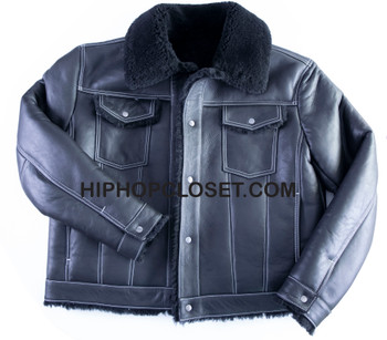 Black Trucker Jean Style Sheepskin Jacket