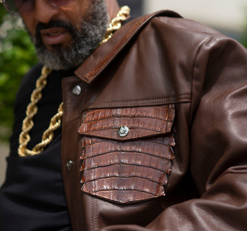 Brown Leather Jacket with Alligator trim