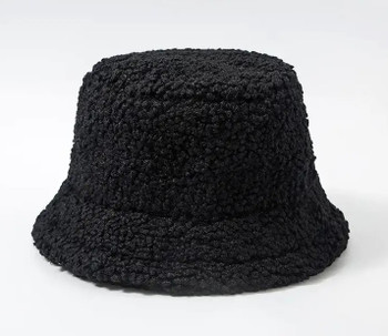 Lamb Wool Black Bucket Fishermans Hat winter hat