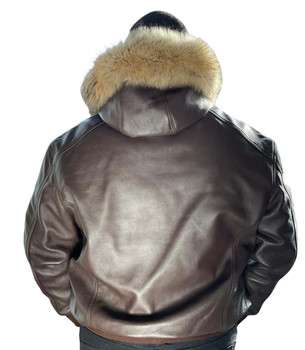 Brown Baseball Jacket with fur Hood 