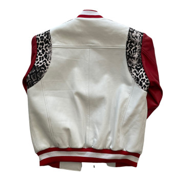 Red White and Snake Print Varsity Leather Jacket 