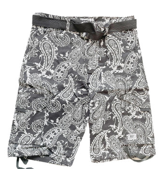 Mens Belted Charcoal Paisley shorts
