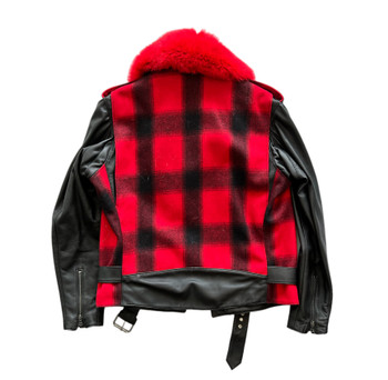 Red and Black Lumberjack Moto Jacket with Fur Collar 