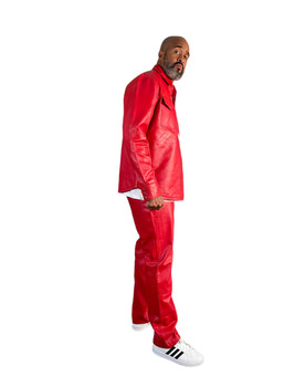 Mens Red Leather Pants Set