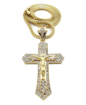 Iced Out Gold Cross Jesus Pendent and Chain