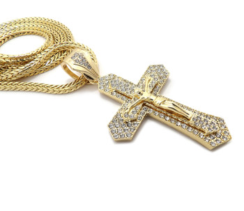 Iced Out Gold Cross Jesus Pendent and Chain