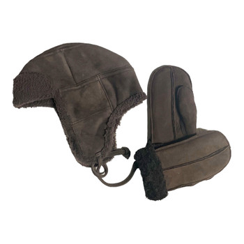 Owen Barry Brown Sheepskin Hat and Mittens Set