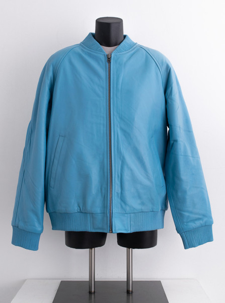 Leather Jackets | Baseball Leather Baby Blue Jacket | HIPHOPCLOSET.COM