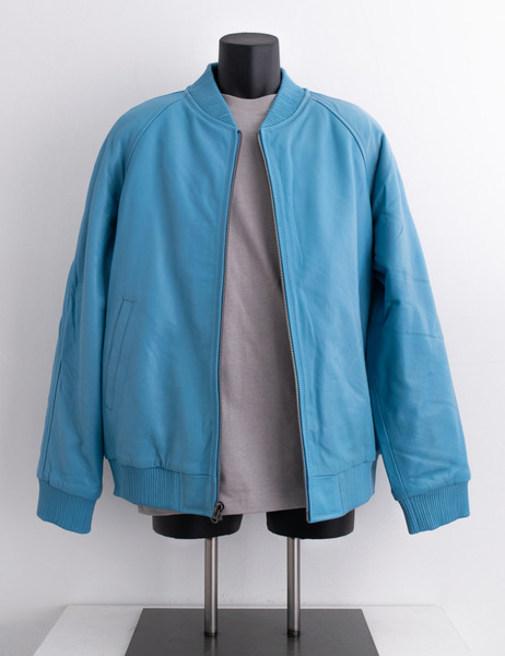 Leather Jackets | Baseball Leather Baby Blue Jacket