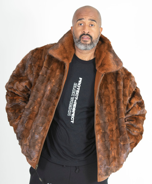 Tan Reversible Full Skin Mink to Leather Jacket - Hip Hop Closet