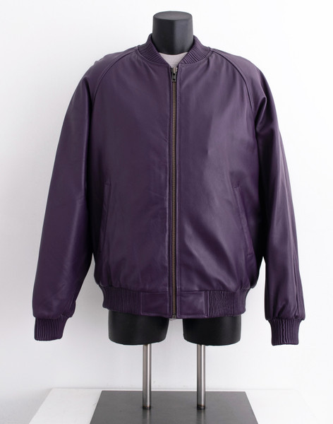 Purple Butter Soft Leather Baseball Jacket for men